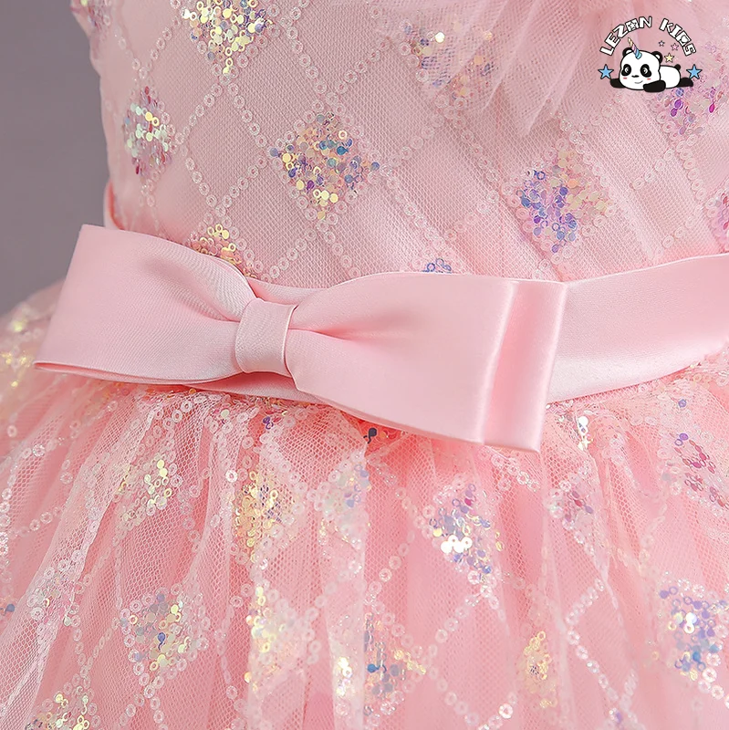 LEZONKIDS - 2023 Summer wholesale high quality girls clothing lace sleeveless girls sequin dresses